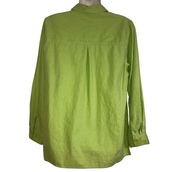 Kim‎ Rogers top Sz S linen blend green square button front tab sleeve side slits - Picture 4 of 8